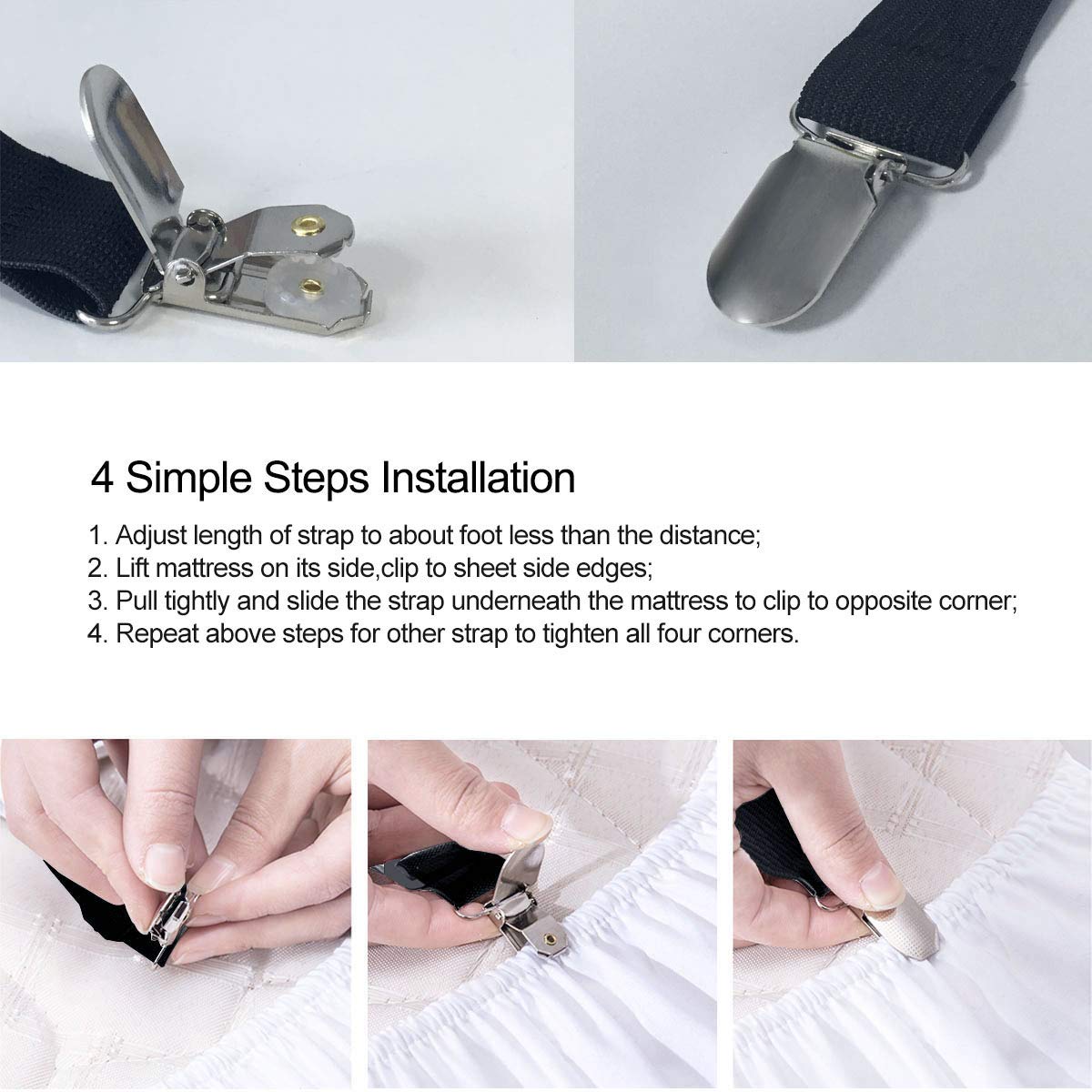 HASTHIP Bedsheet Holder, 2pcs Bedsheet Fitter Clips, Adjustable Crisscross Bedsheet Holder Strap with Heavy Duty Grippers Clips, Fitted Bed Sheet Fasten Suspenders Grippers to Hold Sheets HASTHIP Bedsheet Holder, 2pcs Bedsheet Fitter Clips, Adjustable Crisscross Bedsheet Holder Strap with Heavy Duty Grippers Clips, Fitted Bed Sheet Fasten Suspenders Grippers to Hold Sheets